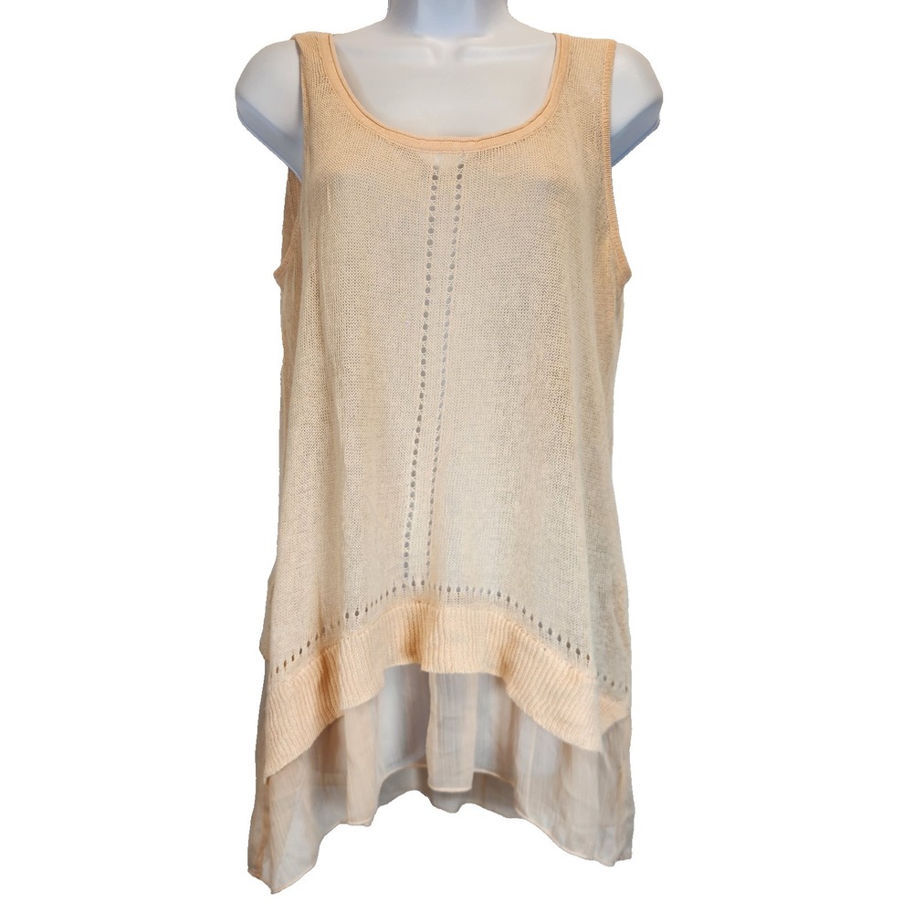 August Moon Women`s Size XL Pink Drop Waist Flounce Hem Knit Tank Top Loose Fit